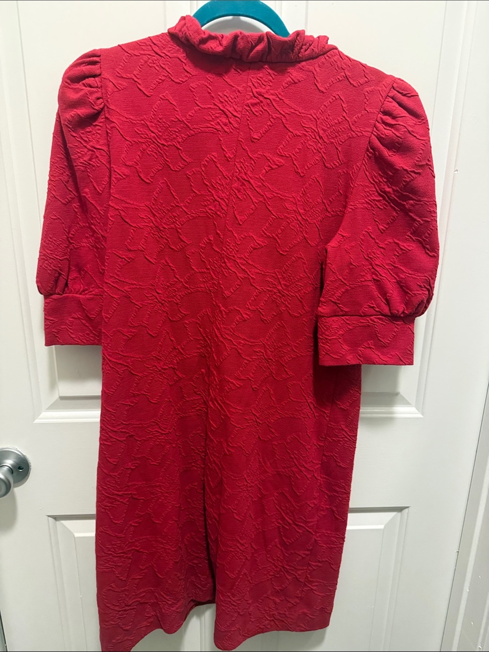 Lilly Pulitzer Bright Red Textured Puff-Sleeve Midi Dress, SZ L - Picture 3 of 3